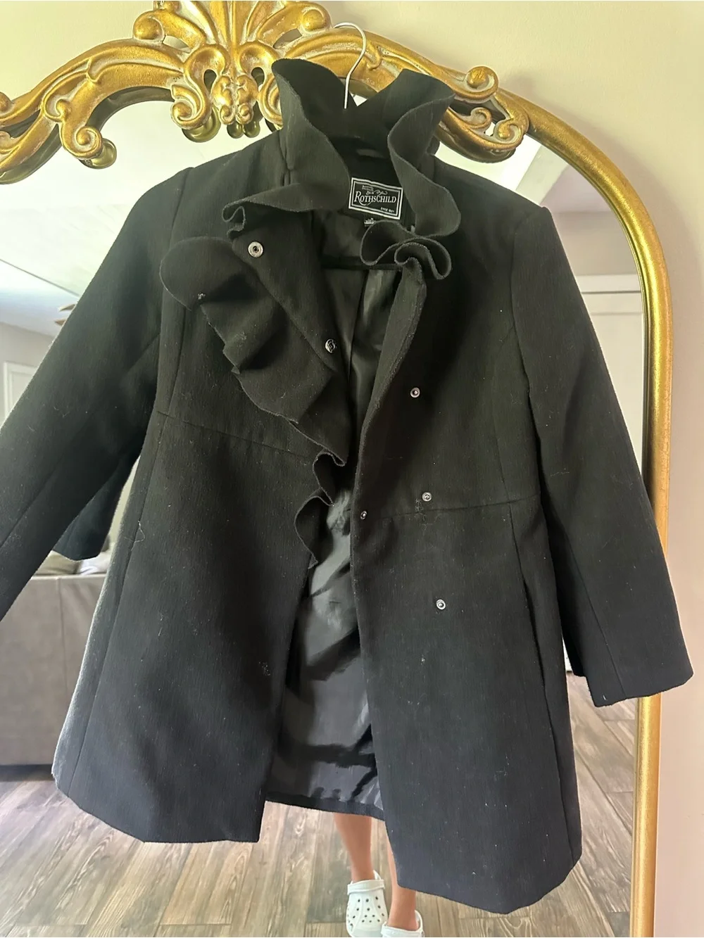 Rothschild Black Ruffled Front Trench Coat